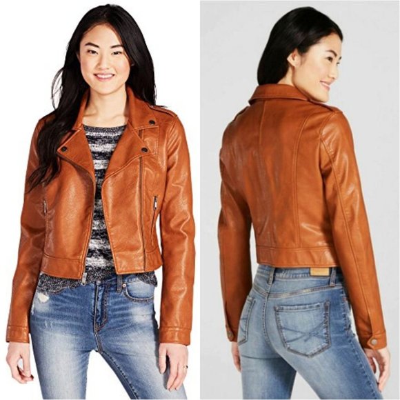 Aeropostale Jackets & Blazers - NEW Cape Juby Camel Faux Leather Moto Jacket Sz S